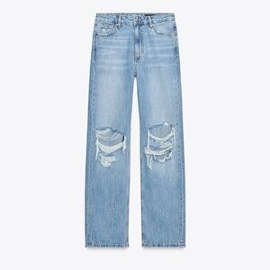 Zara High Rise Wide Leg Ripped Light Wash Jeans - Blogger Favourite 0